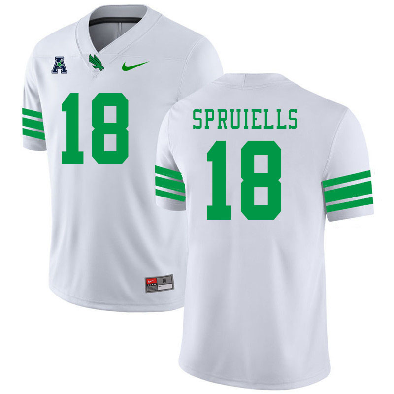 #18 David Spruiells North Texas Mean Green College Football Jerseys Stitched-White